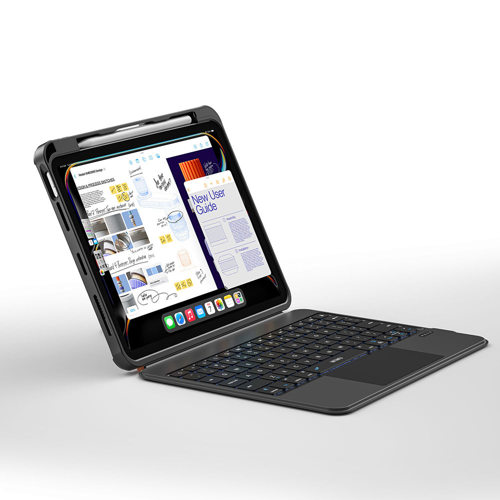 Apple iPad Pro 11 2024 MK-007 Combo Pro Kalem Bölmeli Klavyeli Standlı Kılıf Siyah