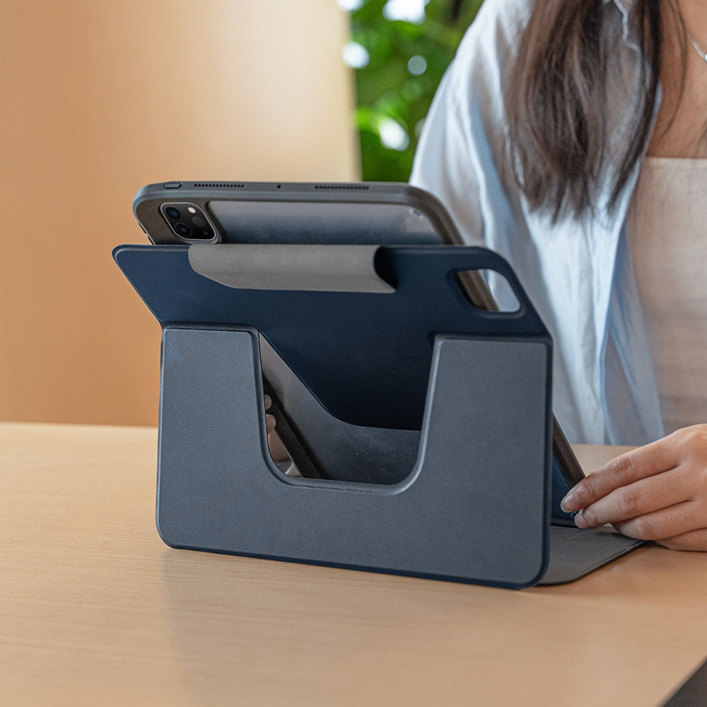 iPad Pro 11 2024 Raptic Spin Detachable Folio PU Ayrılabilir Kalem Bölmeli Standlı Kılıf Lacivert