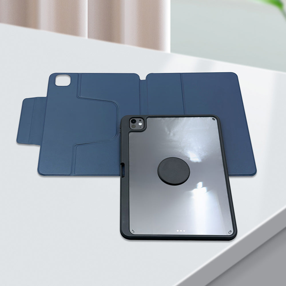 iPad Pro 11 2024 Raptic Spin Detachable Folio PU Ayrılabilir Kalem Bölmeli Standlı Kılıf Lacivert