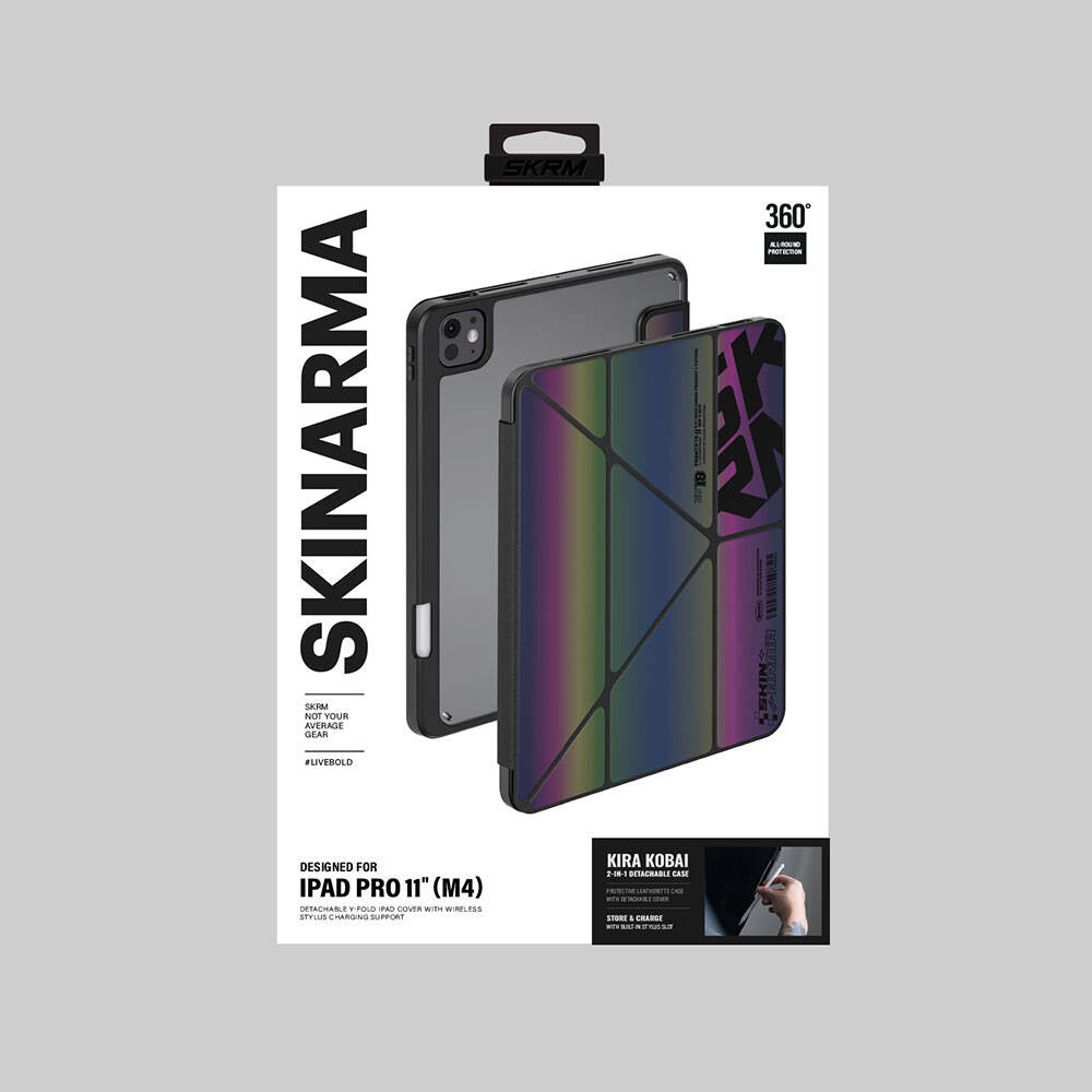 Apple iPad Pro 11 2025 M5 Kılıf SkinArma Holografik Tasarımlı Arkası Şeffaf Çıkarılabilir Magnetik Kira Kobai Kılıf Füme