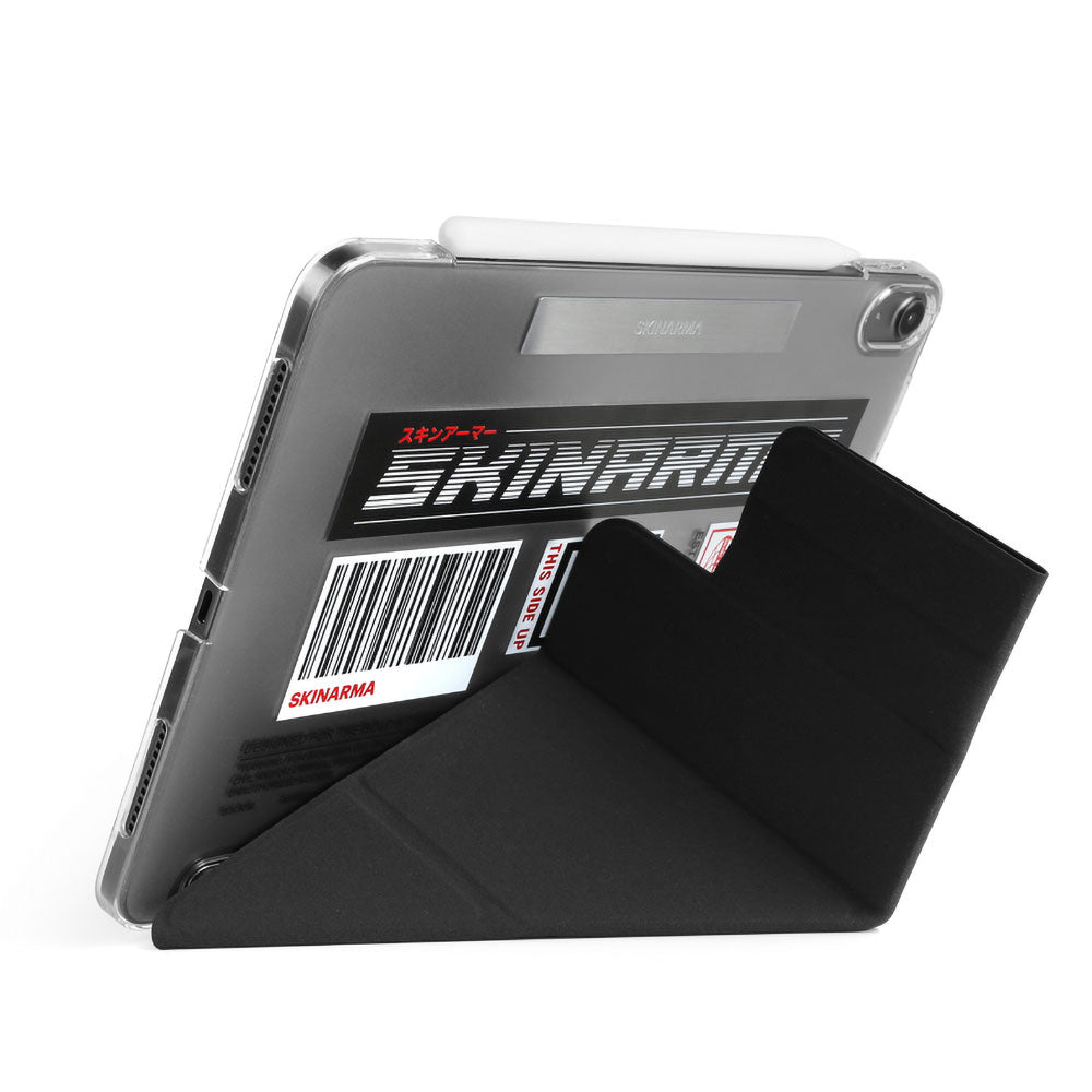 Apple iPad Pro 11 2025 M5 Kılıf SkinArma Sticker Tasarımlı Kalemlikli Arkası Şeffaf Standlı Magnetik Taito Kılıf Siyah