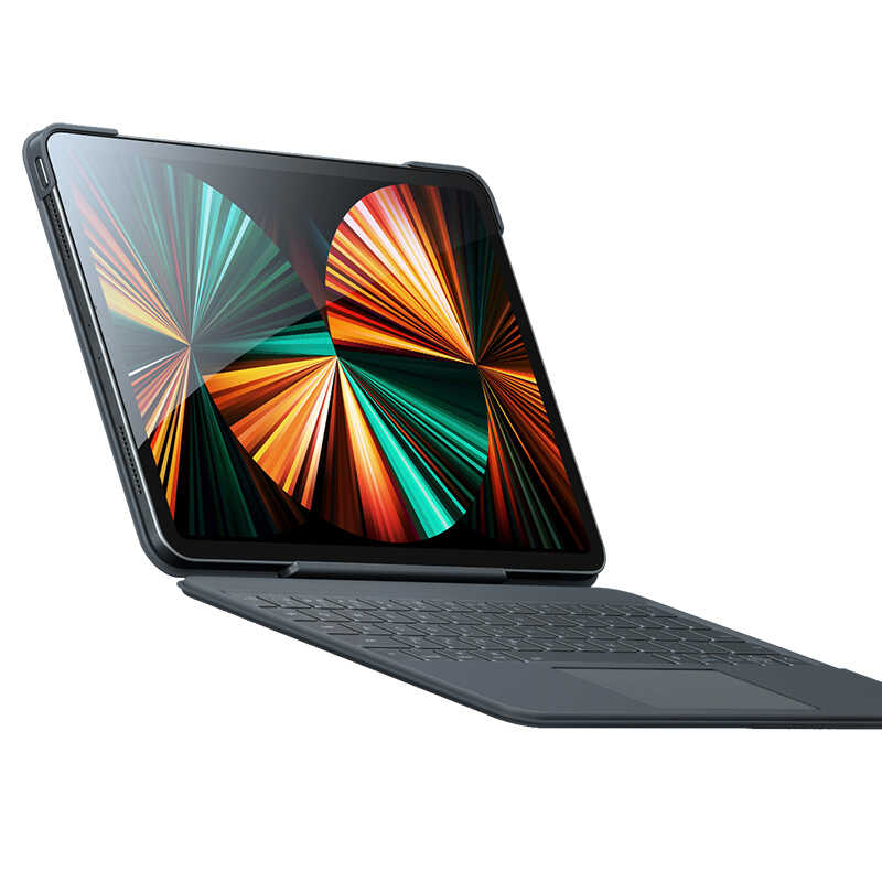 iPad Pro 12.9 2020 (4.Nesil) Benks KB02 Kablosuz Klavyeli Kılıf Gri
