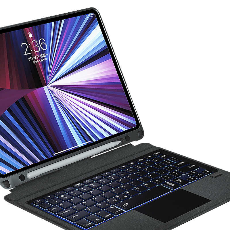 iPad Pro 12.9 2020 (4.Nesil) Wiwu Mag Touch Klavyeli Standlı Kılıf Siyah