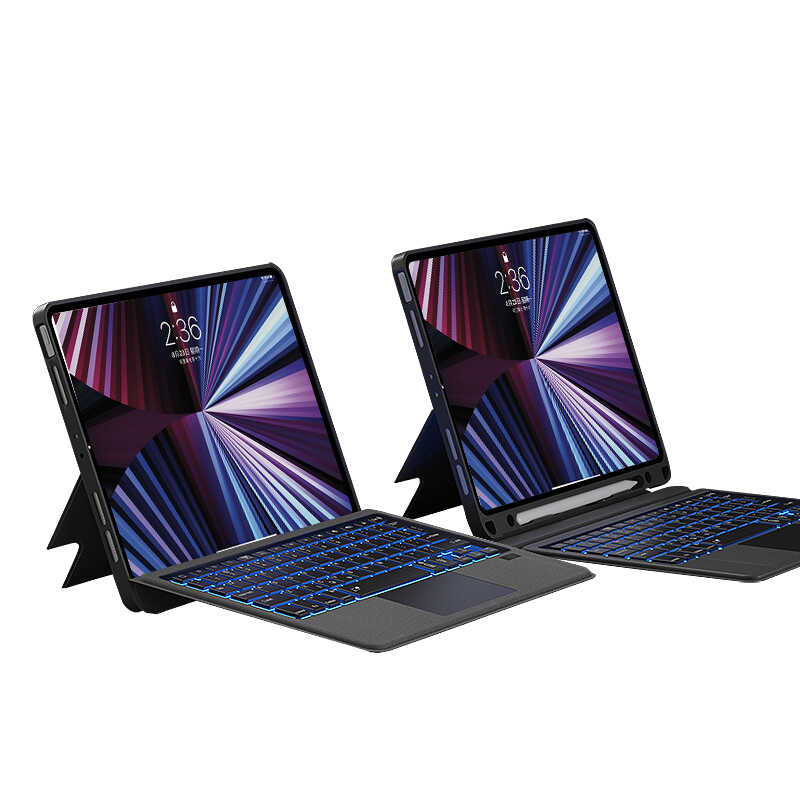 iPad Pro 12.9 2021 (5.Nesil) Wiwu Mag Touch Klavyeli Standlı Kılıf Siyah