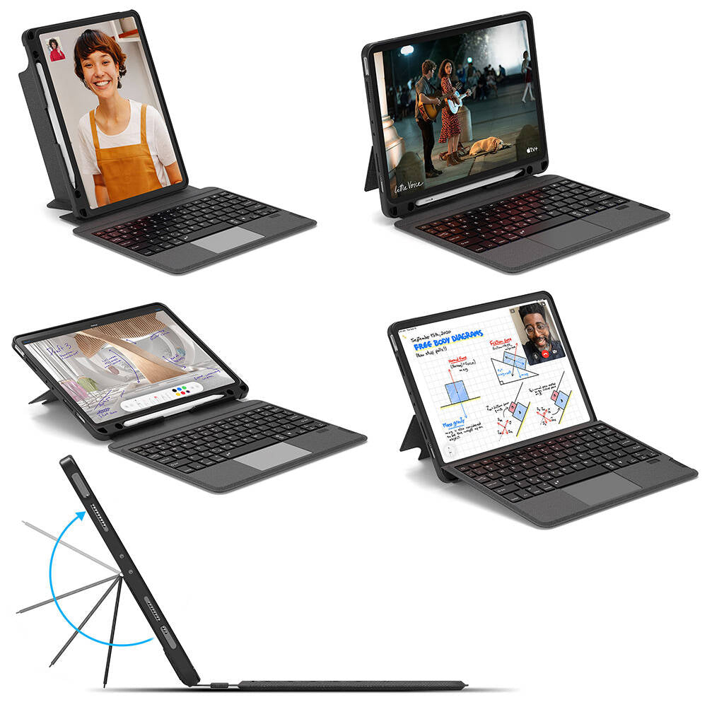 iPad Pro 13 2024 Wiwu Mag Touch Klavyeli Standlı Kılıf Siyah