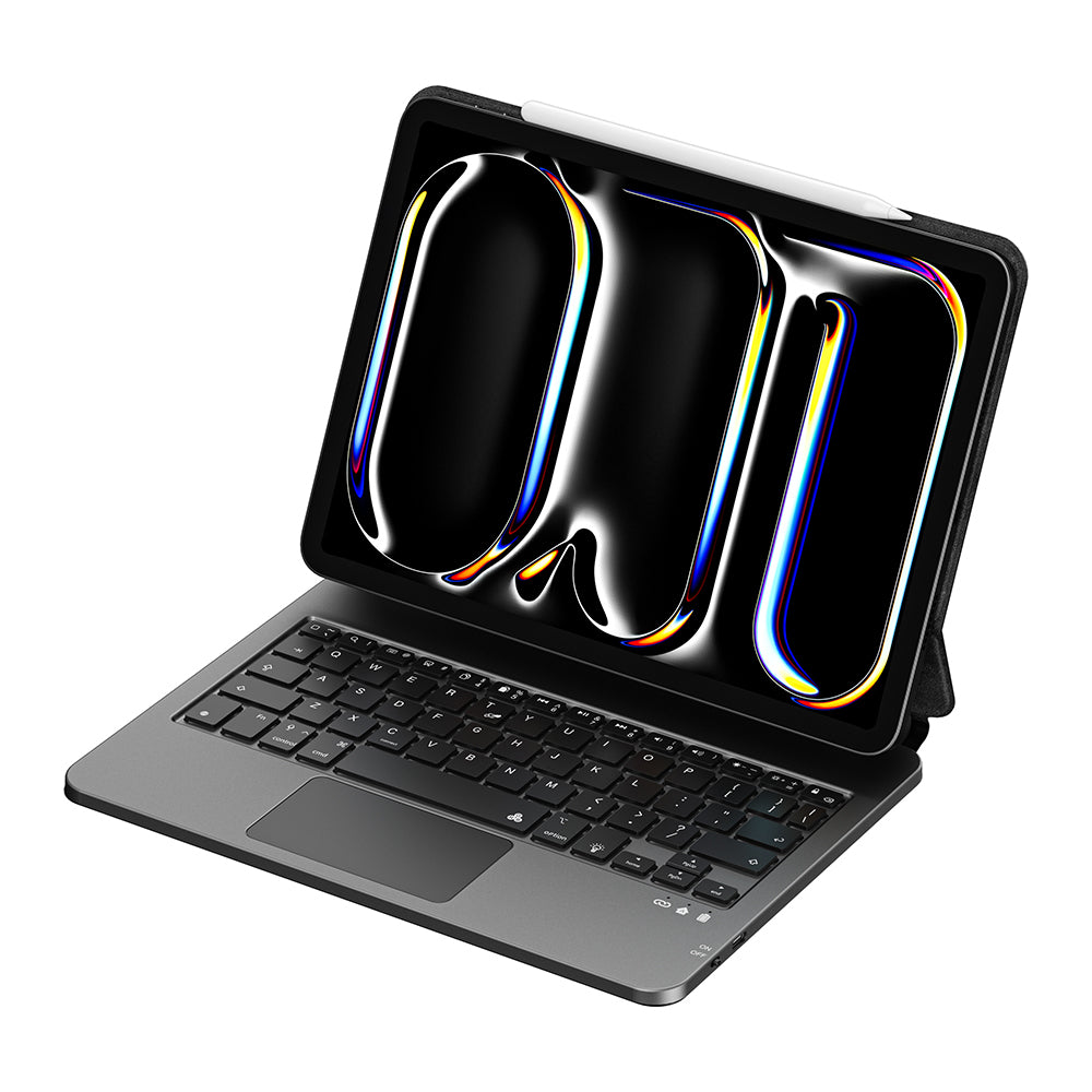 Apple iPad Pro 13 2025 M5 Wiwu MK-003 Gizli Kalem Bölmeli Klavyeli Standlı Kılıf Siyah