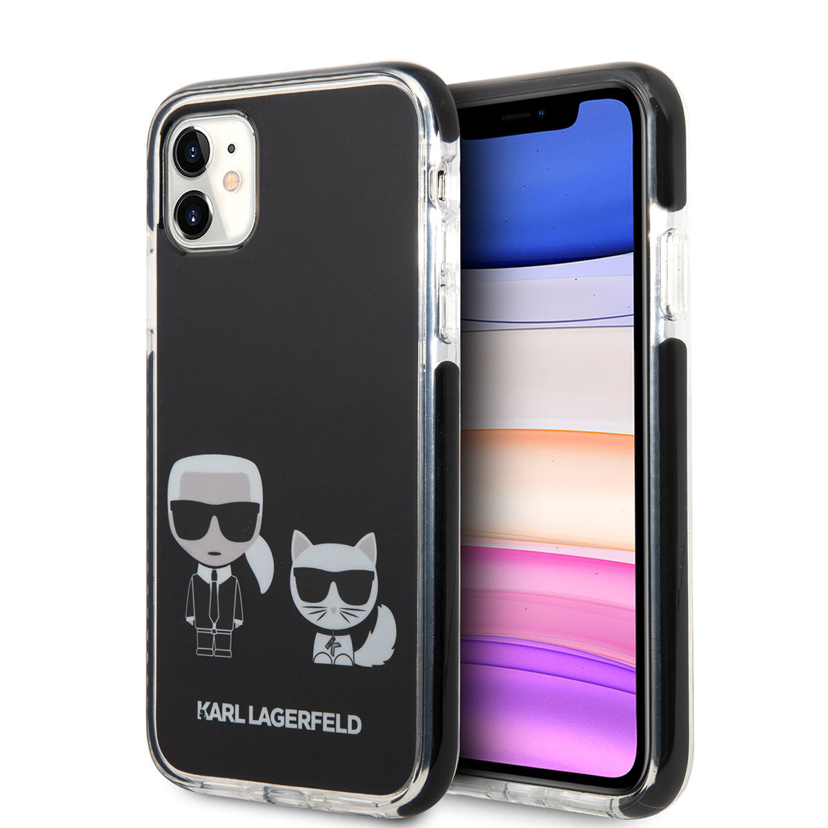 iPhone 11 Kılıf Karl Lagerfeld Kenarları Siyah Silikon K&C Dizayn Kılıf Siyah