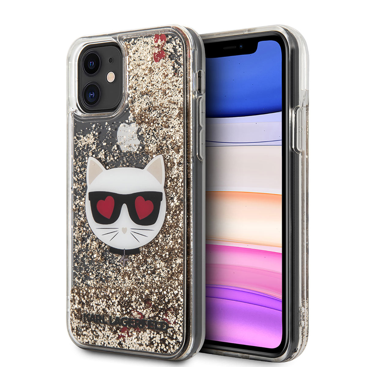 iPhone 11 Kılıf Karl Lagerfeld Sıvılı Simli Choupette Dizayn Kılıf Gold