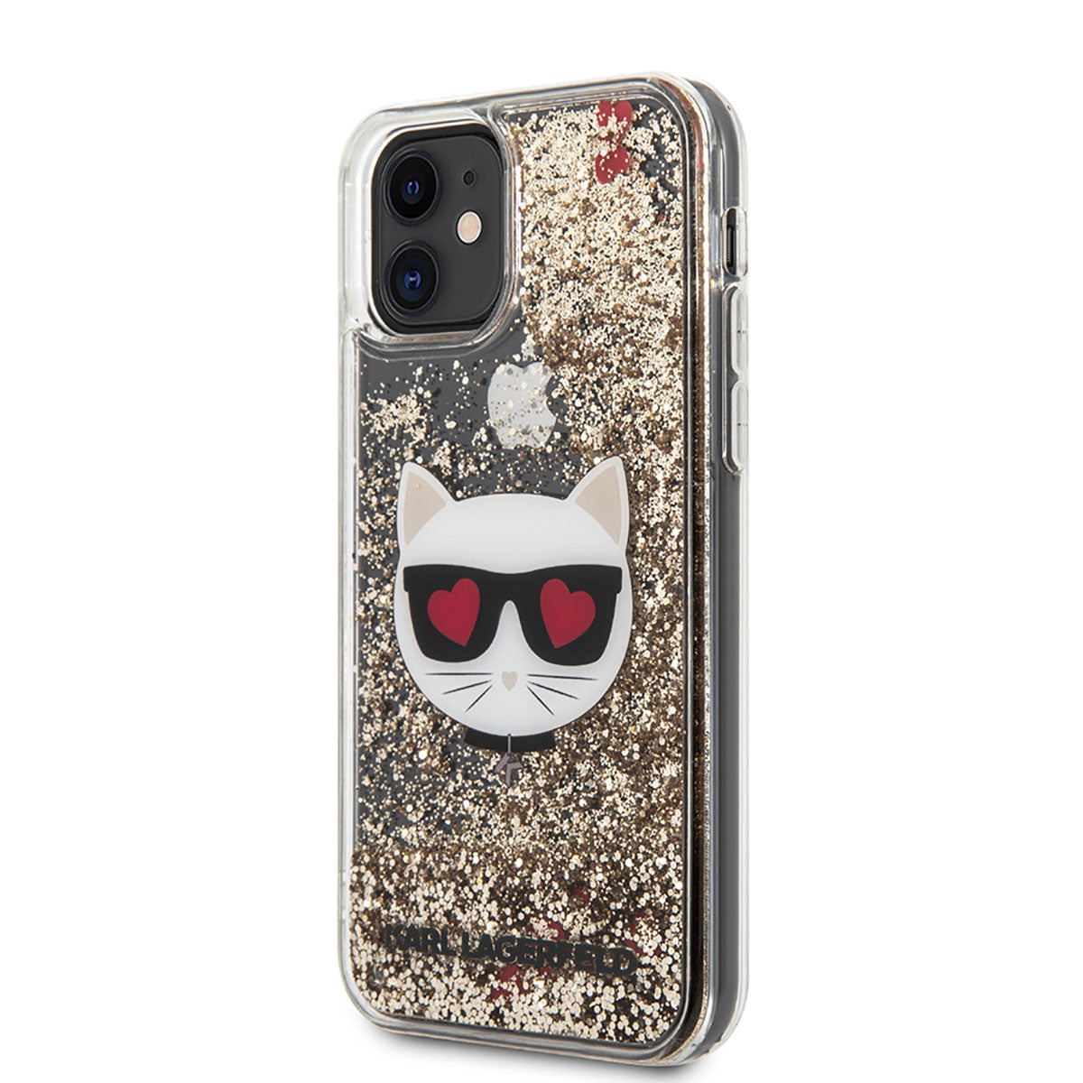 iPhone 11 Kılıf Karl Lagerfeld Sıvılı Simli Choupette Dizayn Kılıf Gold