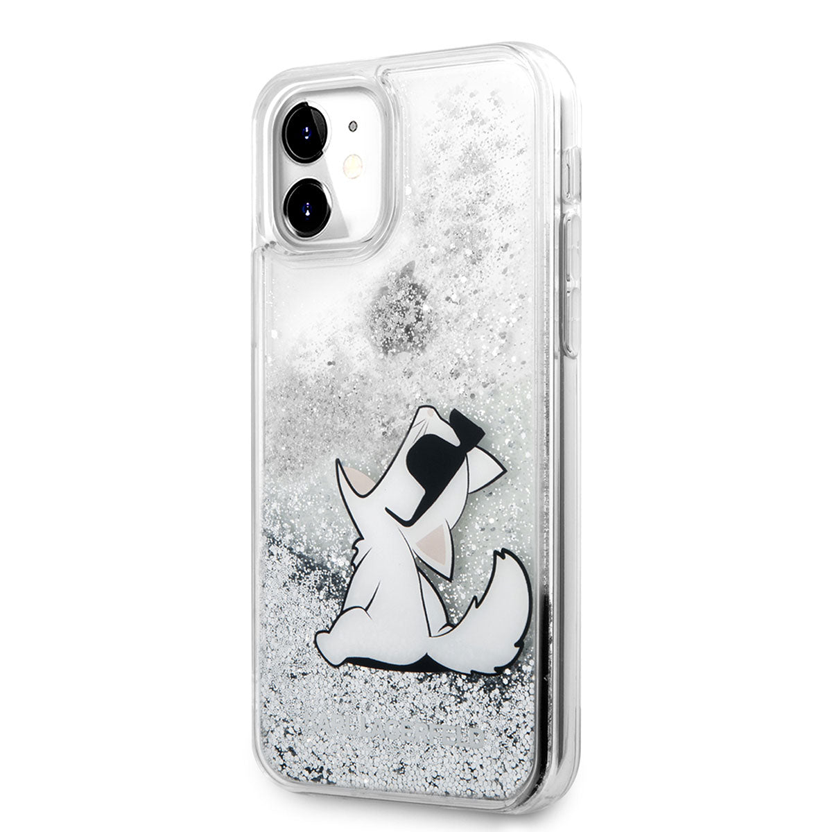 iPhone 11 Kılıf Karl Lagerfeld Sıvılı Simli Choupette Fun Dizayn Kılıf Gümüş