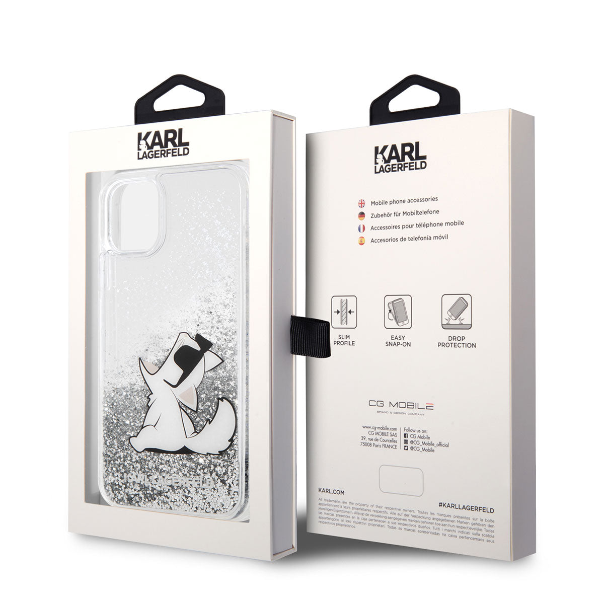 iPhone 11 Kılıf Karl Lagerfeld Sıvılı Simli Choupette Fun Dizayn Kılıf Gümüş