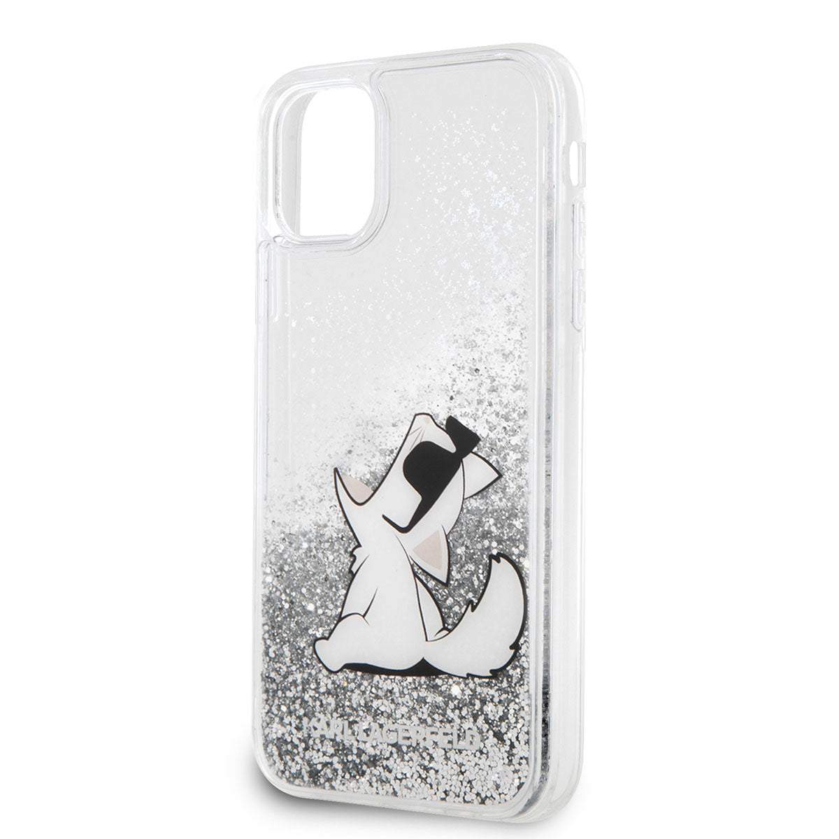 iPhone 11 Kılıf Karl Lagerfeld Sıvılı Simli Choupette Fun Dizayn Kılıf Gümüş