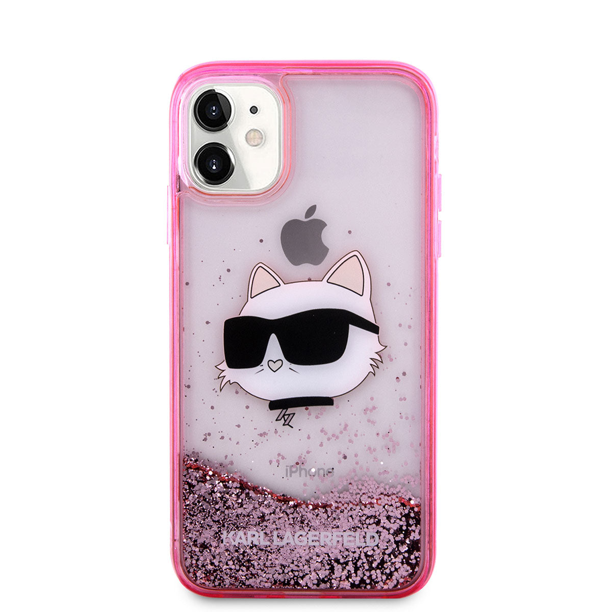 iPhone 11 Kılıf Karl Lagerfeld Sıvılı Simli Choupette Head Dizayn Kılıf Pembe