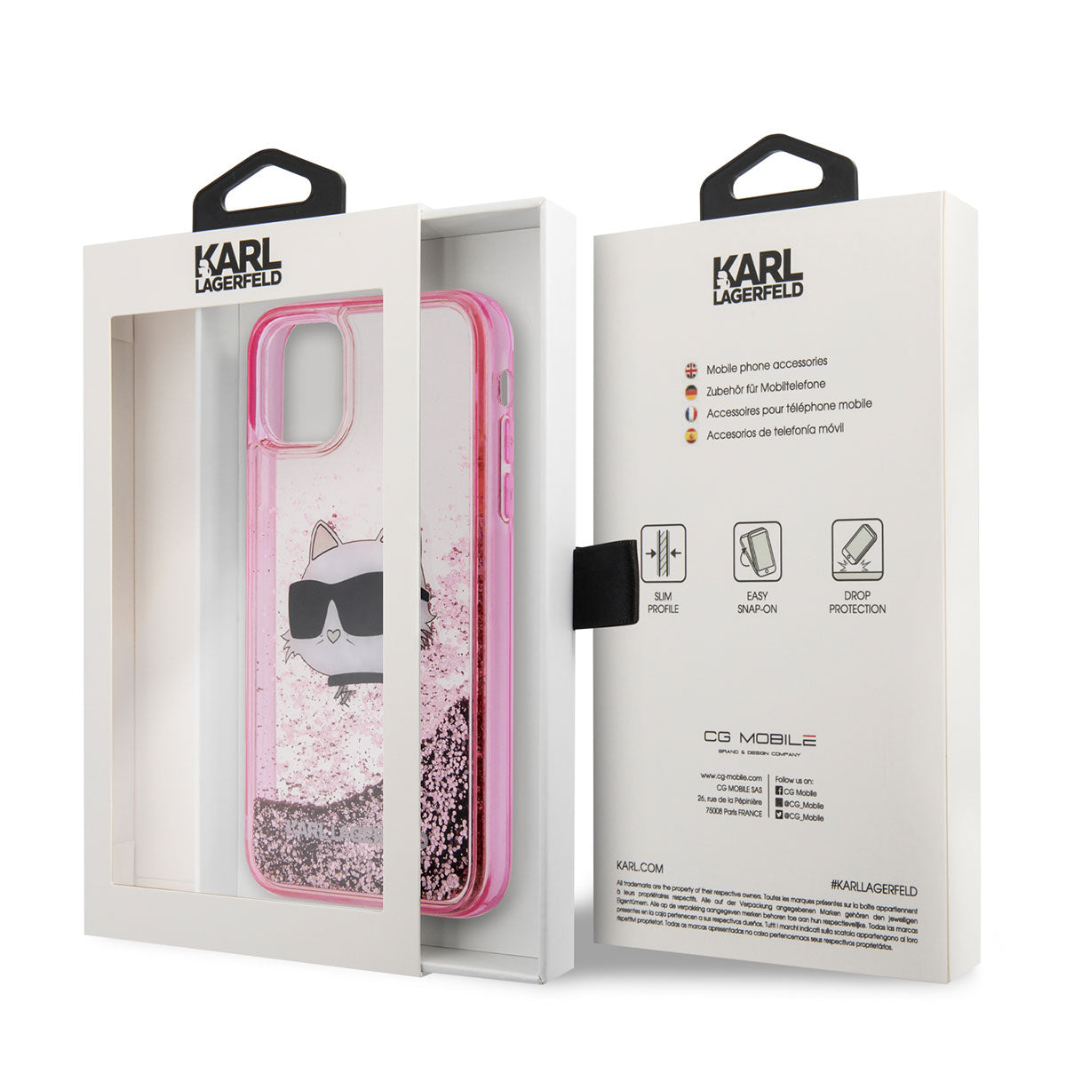 iPhone 11 Kılıf Karl Lagerfeld Sıvılı Simli Choupette Head Dizayn Kılıf Pembe