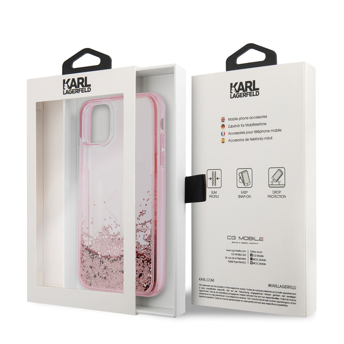 iPhone 11 Kılıf Karl Lagerfeld Sıvılı Simli Dizayn Kılıf Pembe