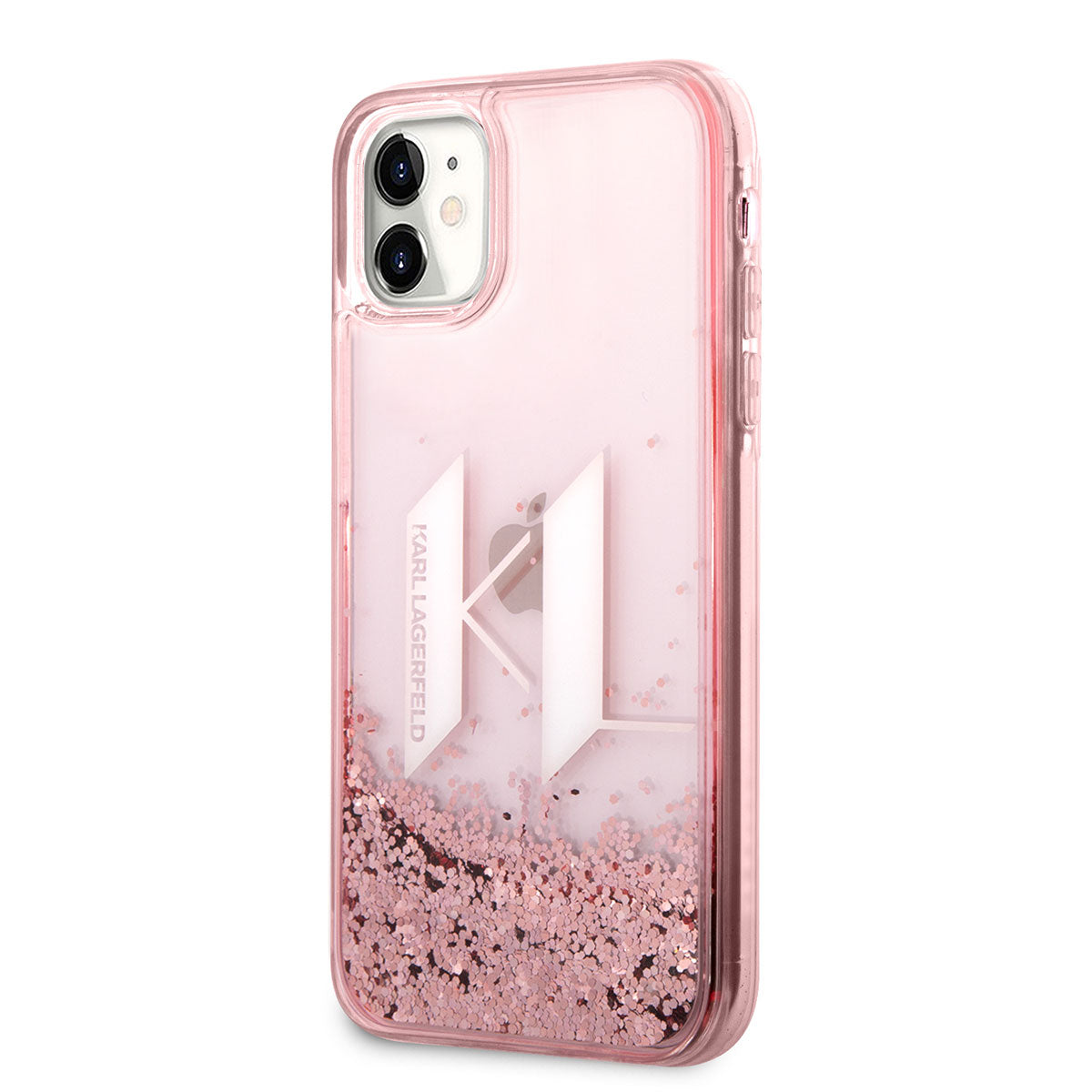 iPhone 11 Kılıf Karl Lagerfeld Sıvılı Simli Dizayn Kılıf Pembe