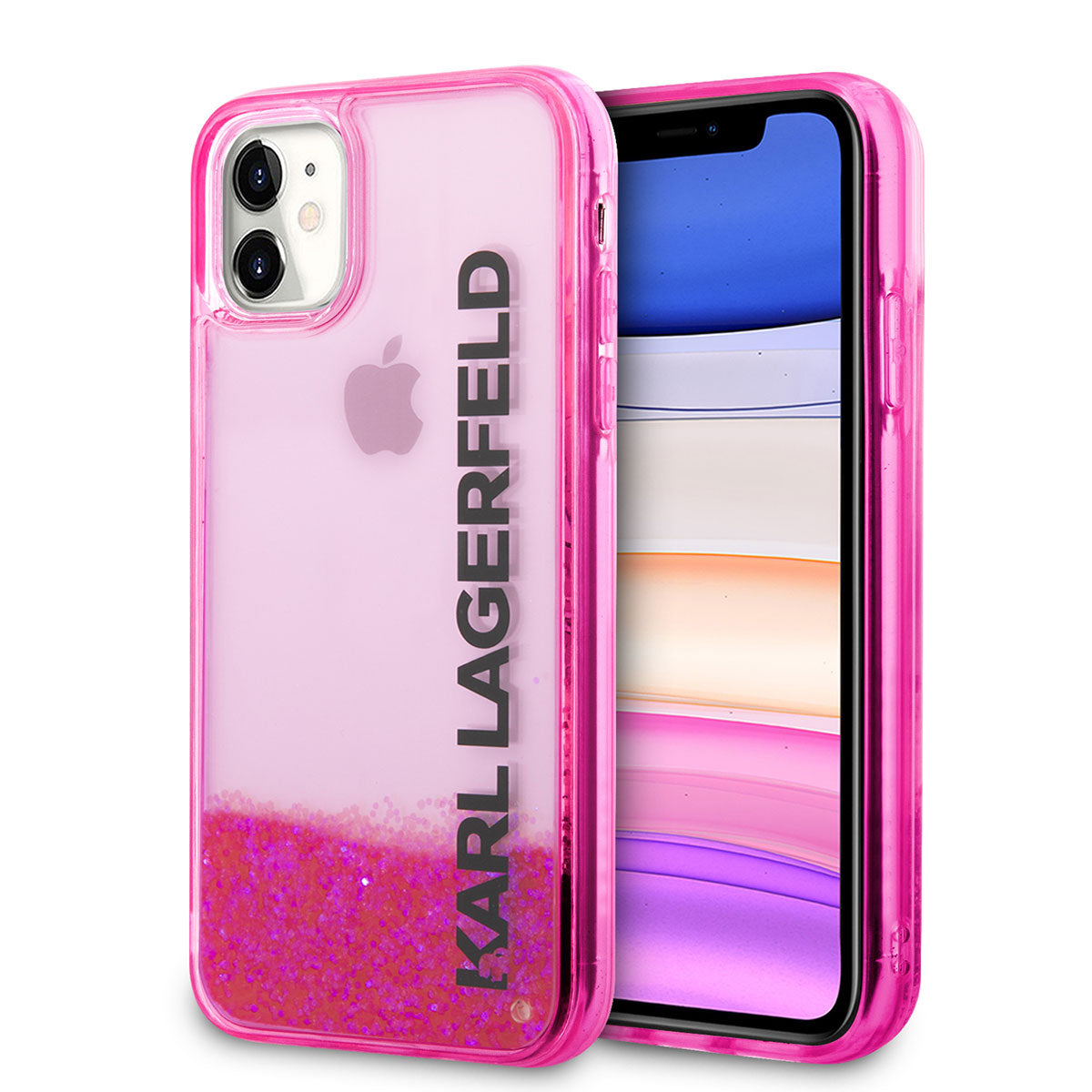 iPhone 11 Kılıf Karl Lagerfeld Sıvılı Simli Elong Dizayn Kılıf Pembe