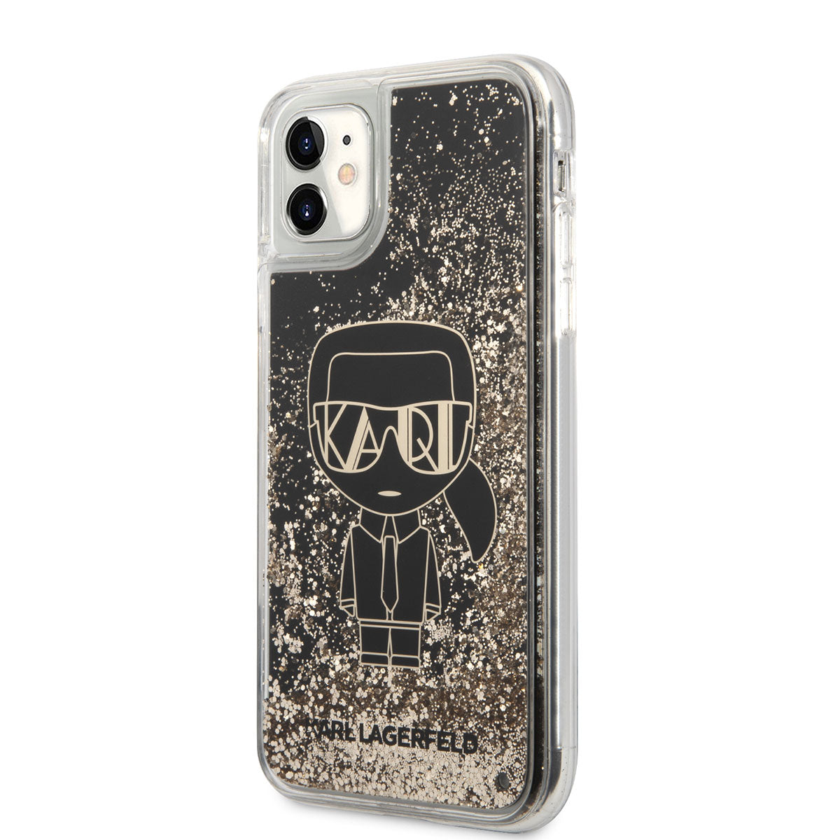 iPhone 11 Kılıf Karl Lagerfeld Sıvılı Simli Gatsby Dizayn Kılıf Siyah