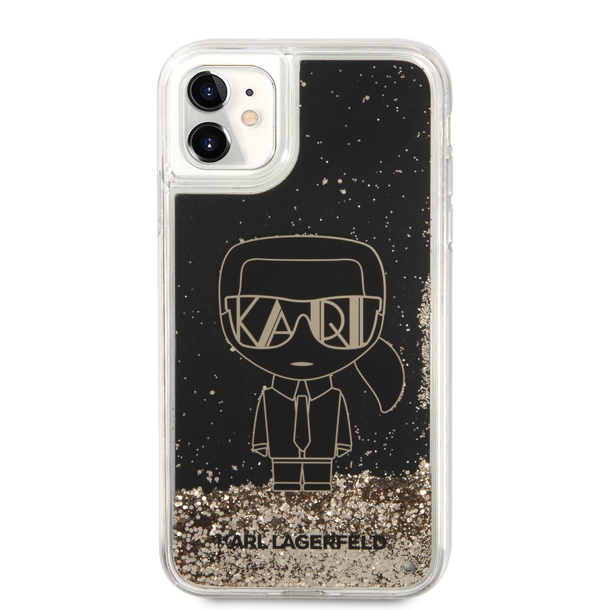 iPhone 11 Kılıf Karl Lagerfeld Sıvılı Simli Gatsby Dizayn Kılıf Siyah
