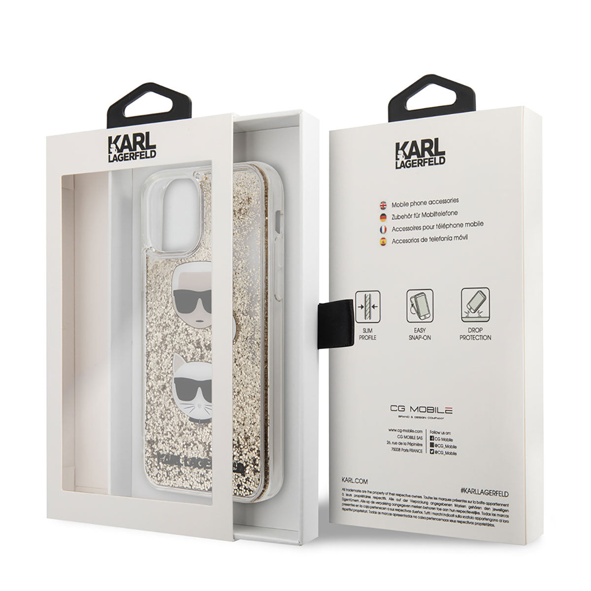 iPhone 11 Kılıf Karl Lagerfeld Sıvılı Simli K&C Head Dizayn Kılıf Gold