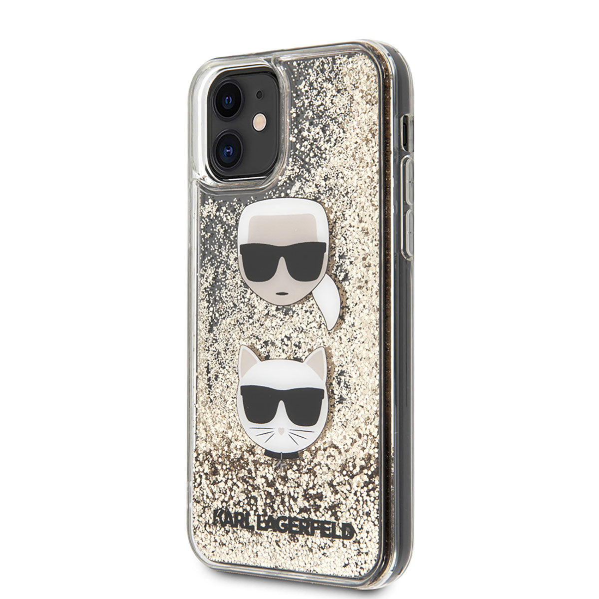 iPhone 11 Kılıf Karl Lagerfeld Sıvılı Simli K&C Head Dizayn Kılıf Gold