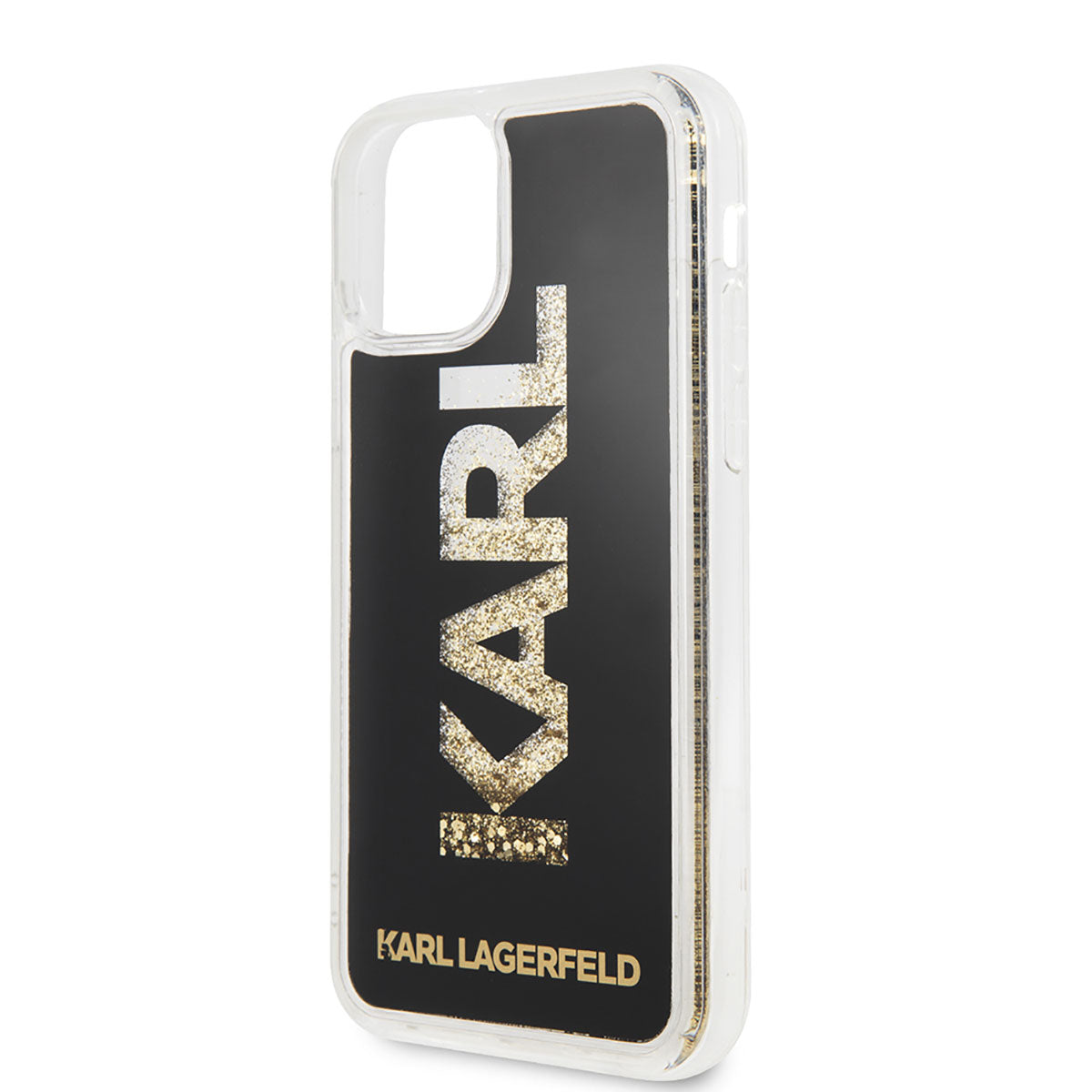 iPhone 11 Kılıf Karl Lagerfeld Sıvılı Simli Logo Dizayn Kılıf Siyah-Gold