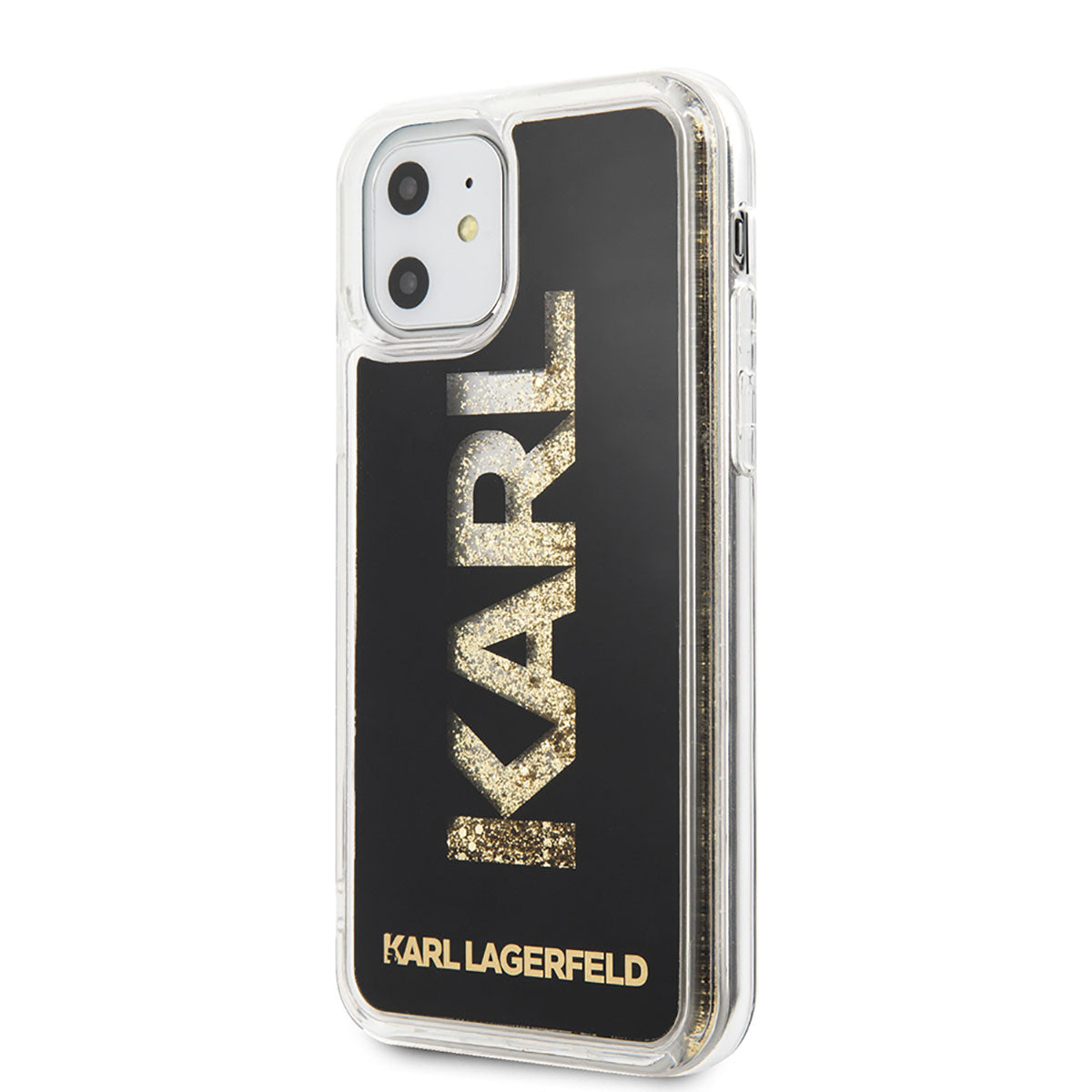iPhone 11 Kılıf Karl Lagerfeld Sıvılı Simli Logo Dizayn Kılıf Siyah-Gold