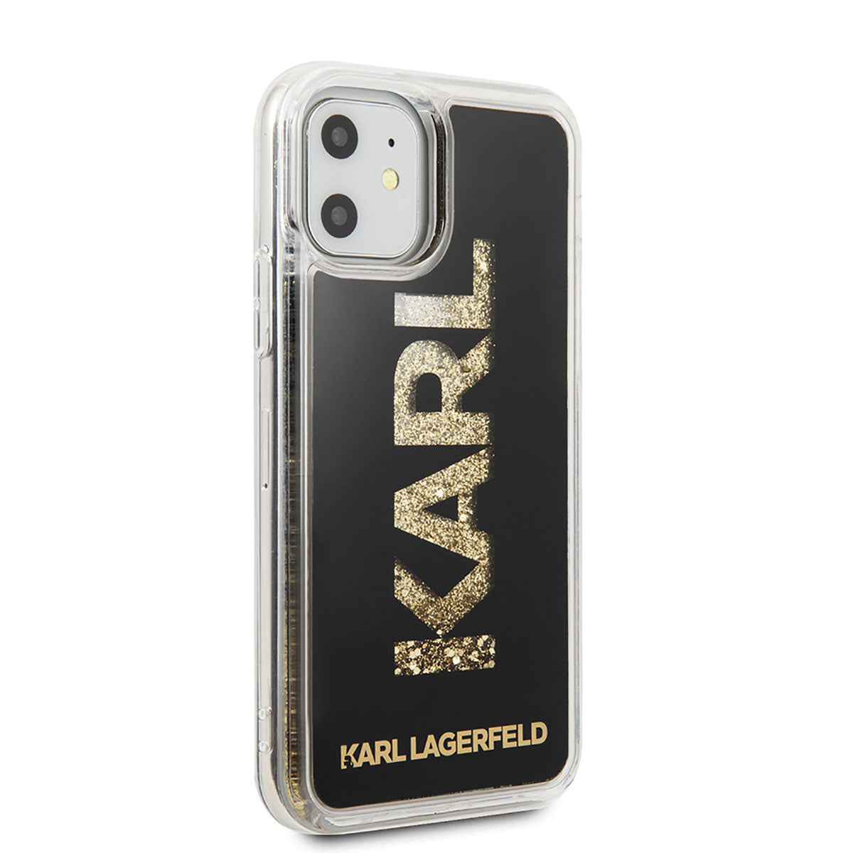 iPhone 11 Kılıf Karl Lagerfeld Sıvılı Simli Logo Dizayn Kılıf Siyah-Gold