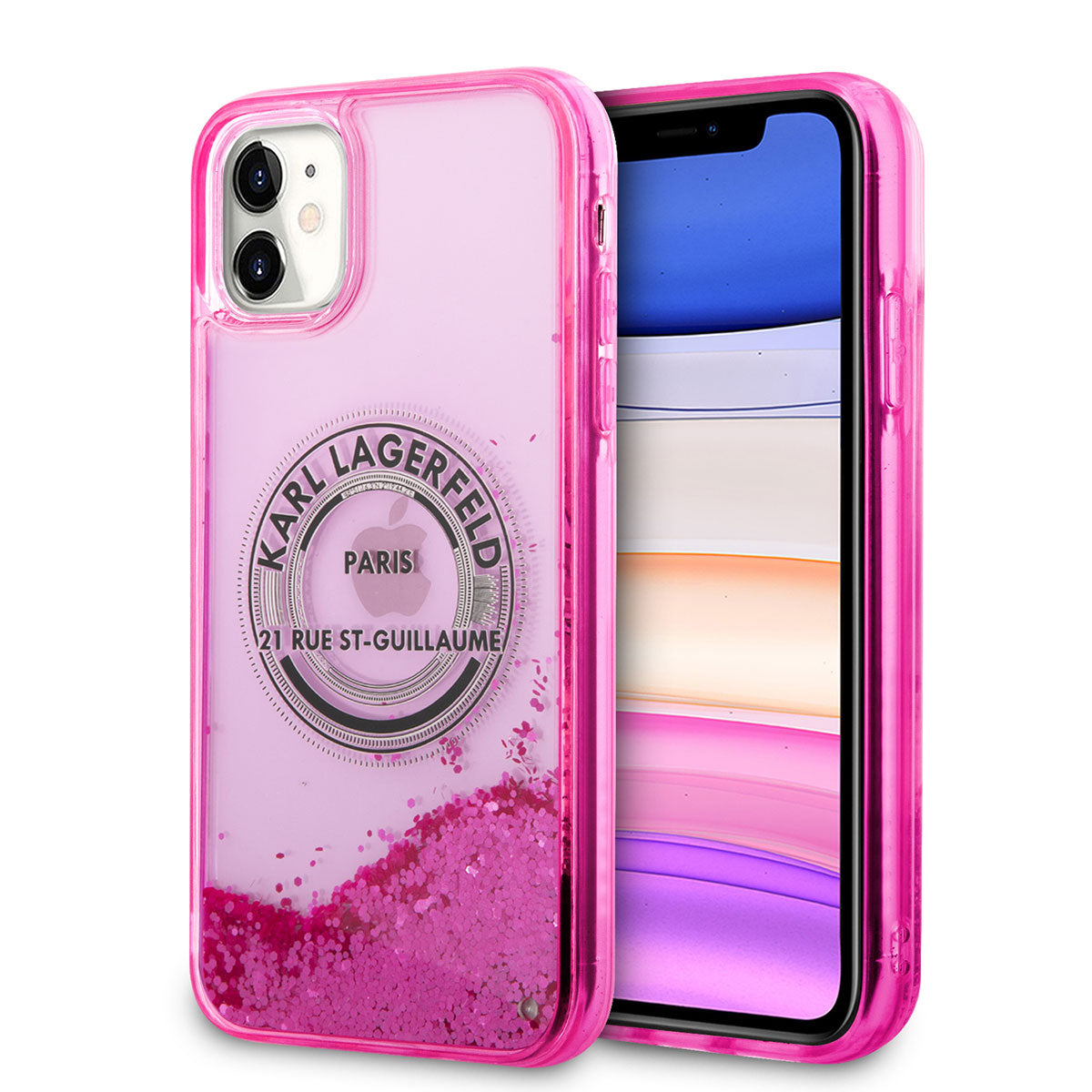 iPhone 11 Kılıf Karl Lagerfeld Sıvılı Simli RSG Dizayn Kılıf Pembe
