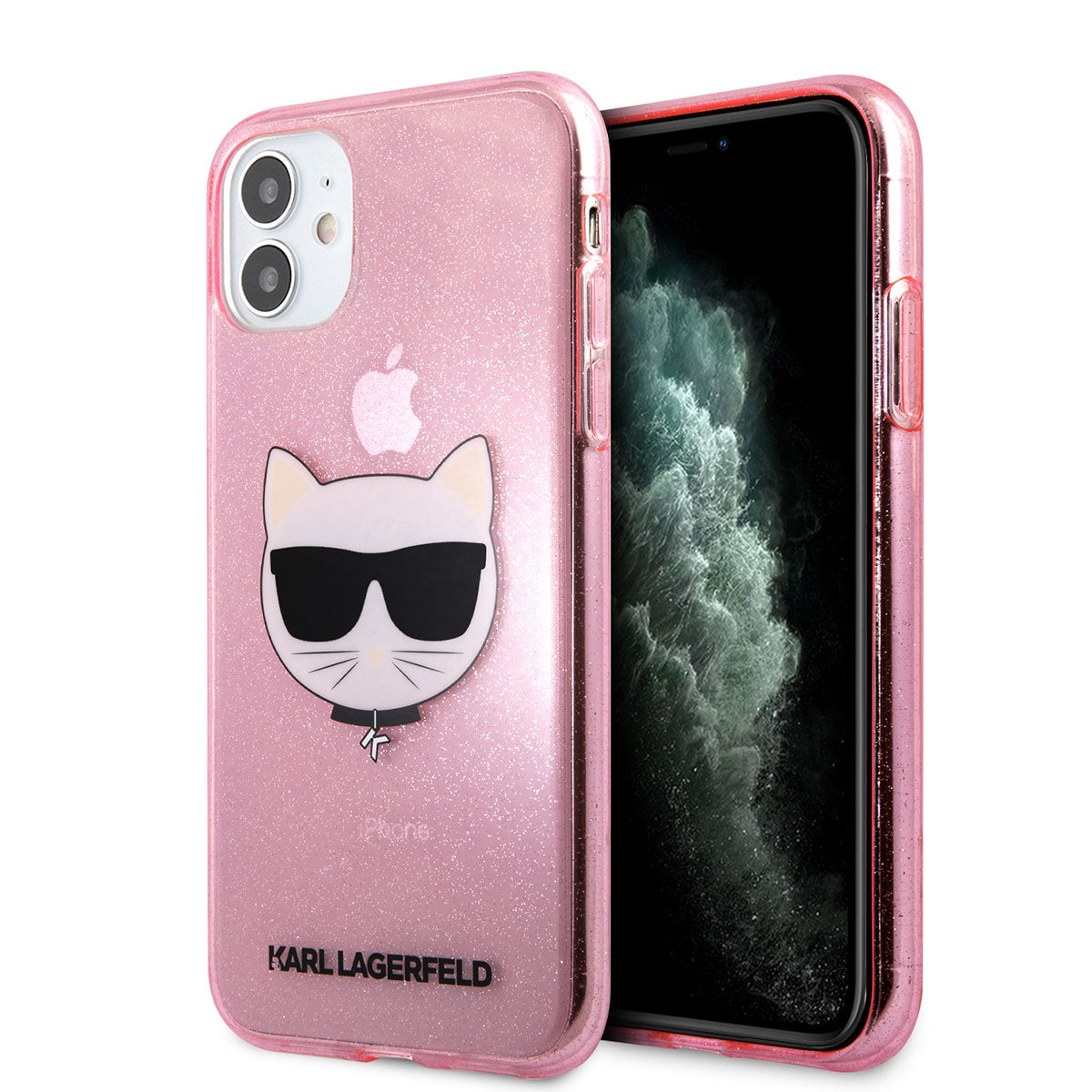 iPhone 11 Kılıf Karl Lagerfeld Transparan Choupette Head Dizayn Kılıf Pembe