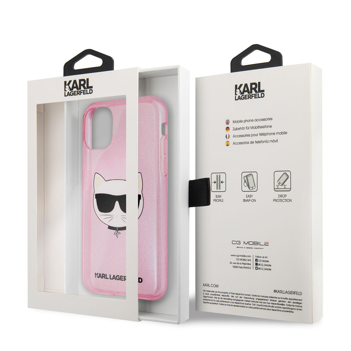 iPhone 11 Kılıf Karl Lagerfeld Transparan Choupette Head Dizayn Kılıf Pembe