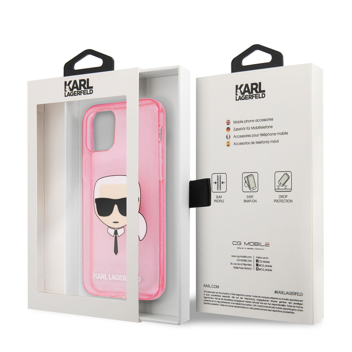 iPhone 11 Kılıf Karl Lagerfeld Transparan Karl Head Dizayn Kılıf Pembe