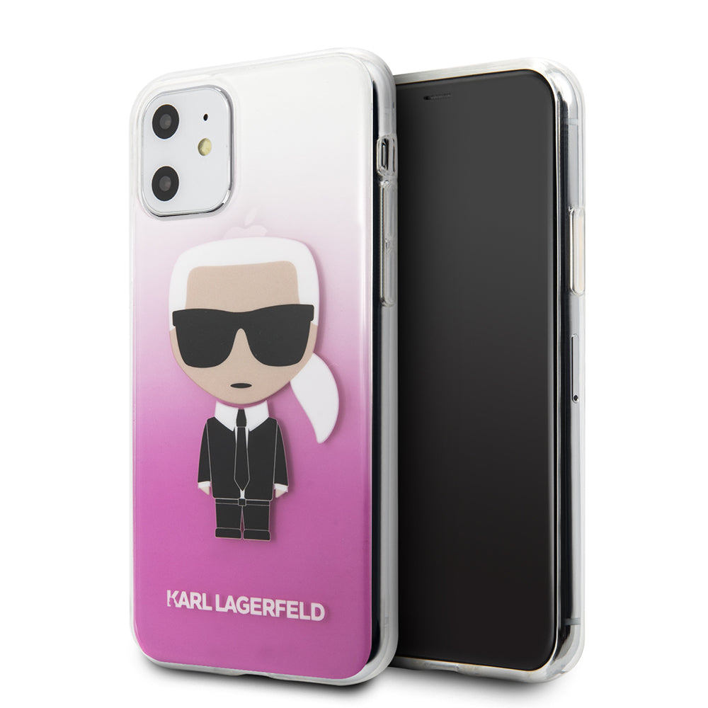 iPhone 11 Kılıf Karl Lagerfeld Yarı Transparan Karl Dizayn Kılıf Pembe