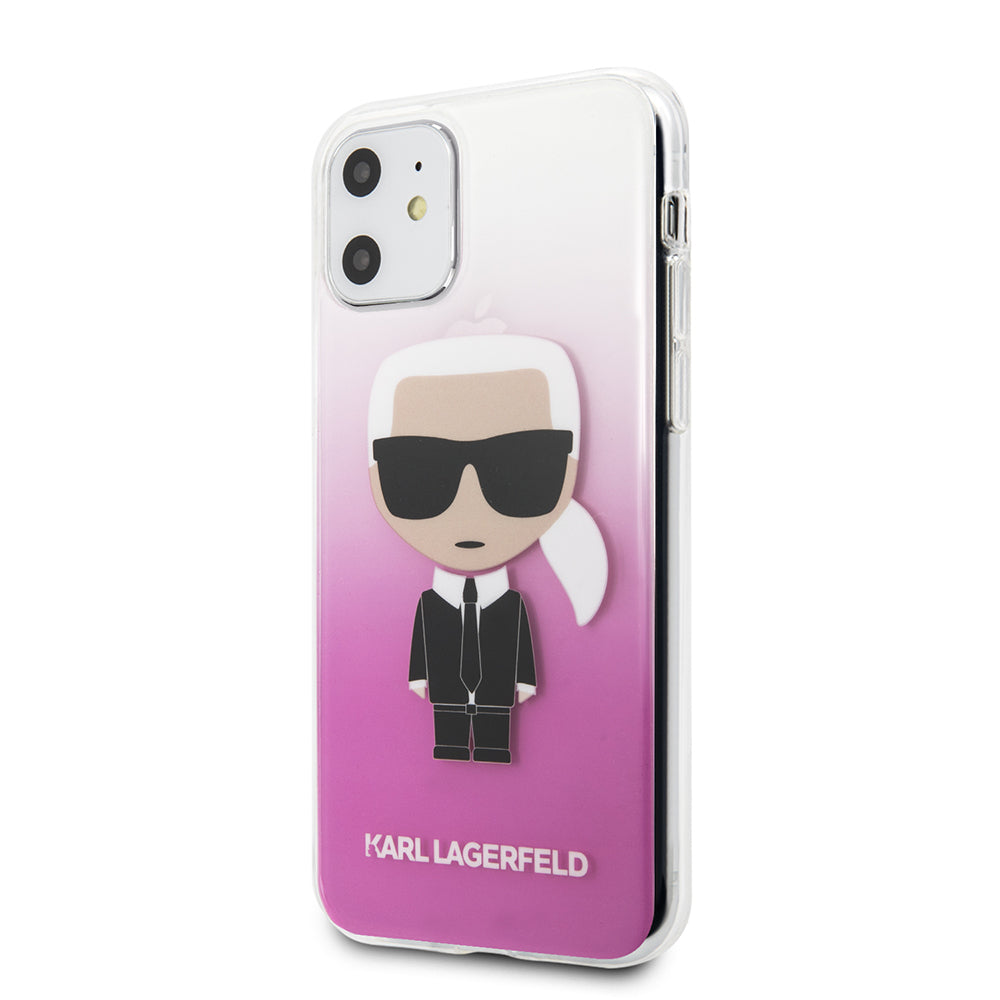 iPhone 11 Kılıf Karl Lagerfeld Yarı Transparan Karl Dizayn Kılıf Pembe