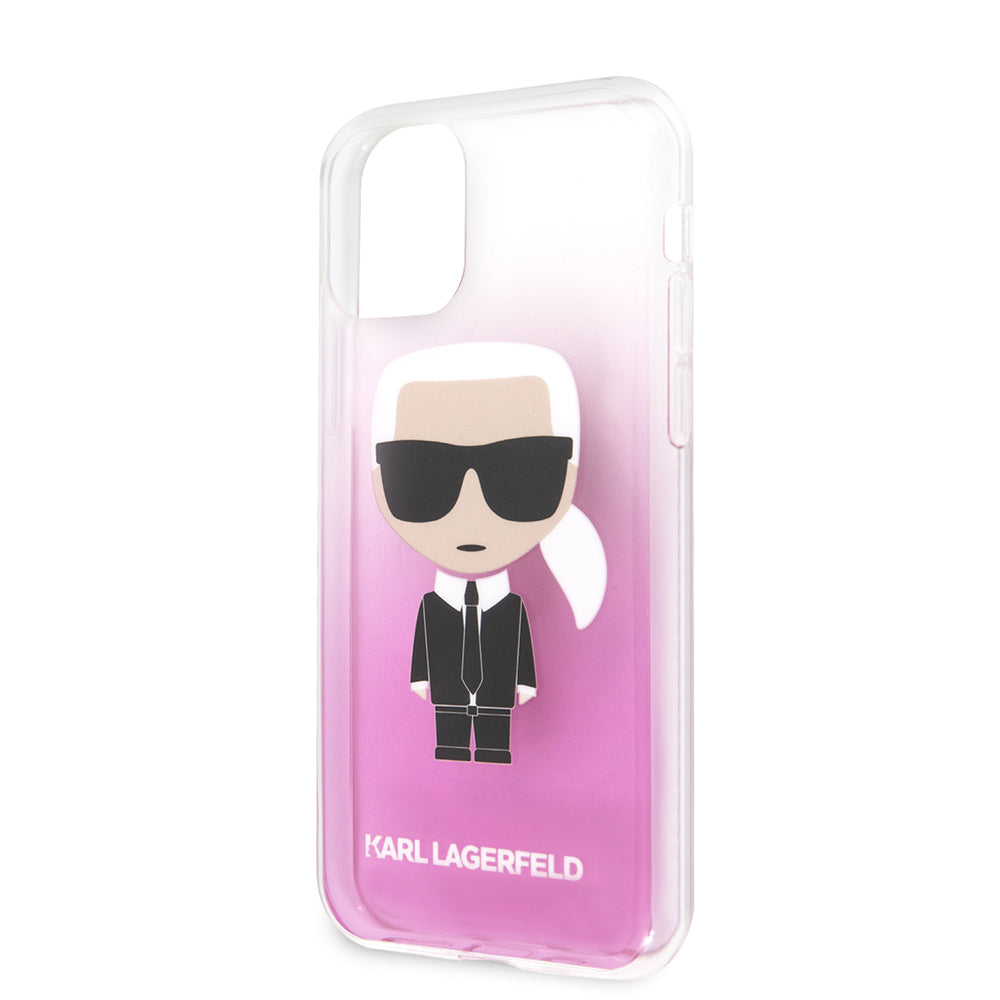 iPhone 11 Kılıf Karl Lagerfeld Yarı Transparan Karl Dizayn Kılıf Pembe