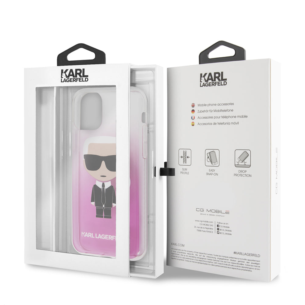 iPhone 11 Kılıf Karl Lagerfeld Yarı Transparan Karl Dizayn Kılıf Pembe