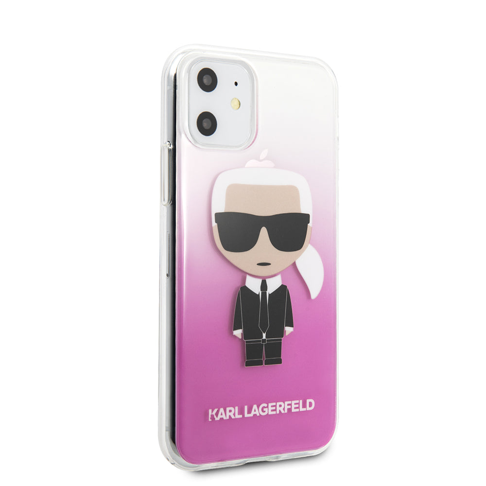 iPhone 11 Kılıf Karl Lagerfeld Yarı Transparan Karl Dizayn Kılıf Pembe