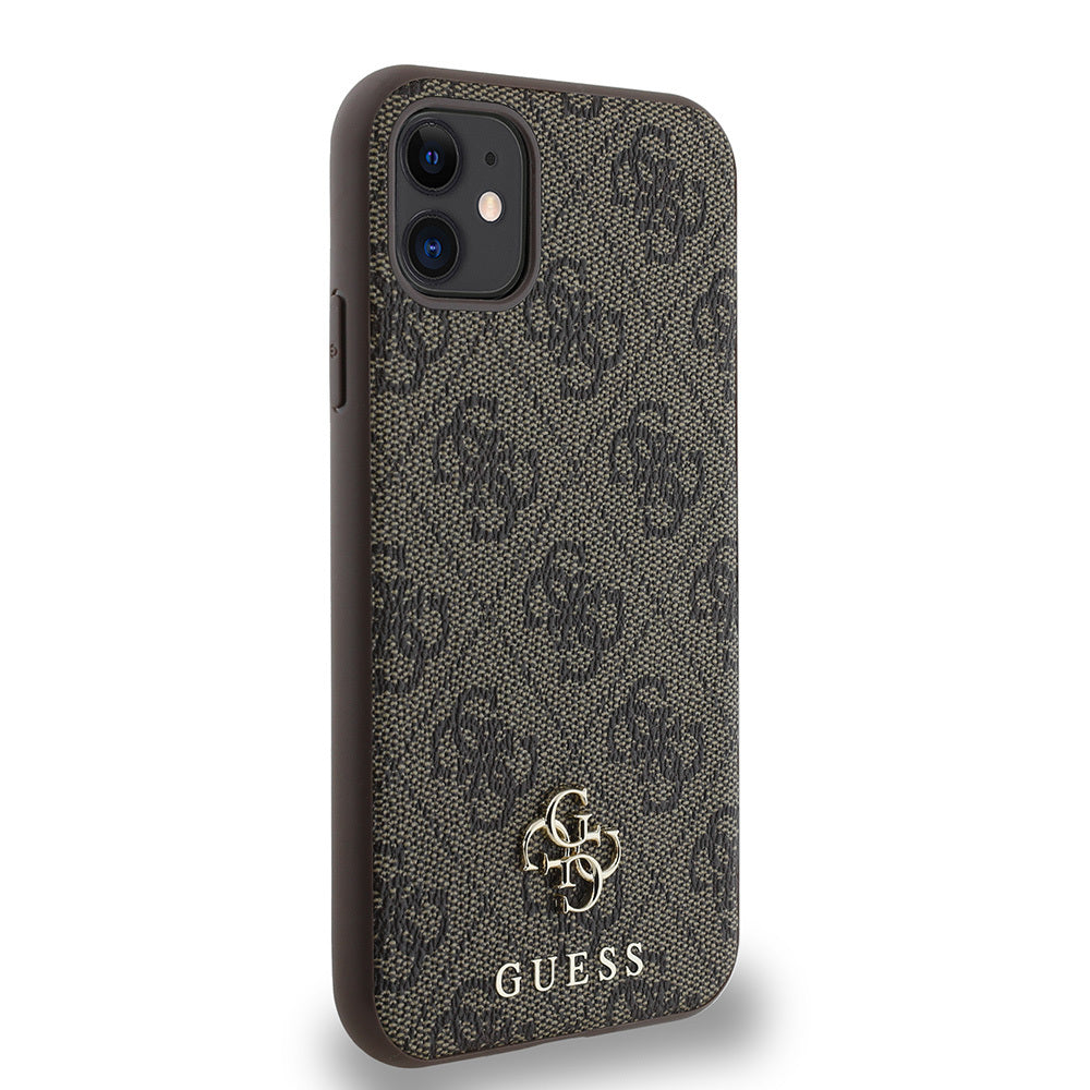 Apple iPhone 12 Kılıf Guess Orjinal Lisanslı Magsafe Şarj Özellikli Small 4G Classic Kapak Kahverengi