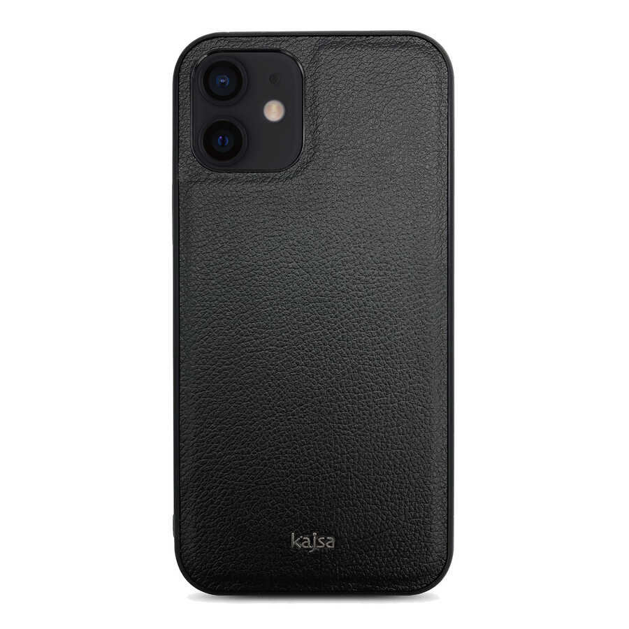 iPhone 12 Kılıf Kajsa Luxe Collection Hakiki Deri Kılıf Siyah