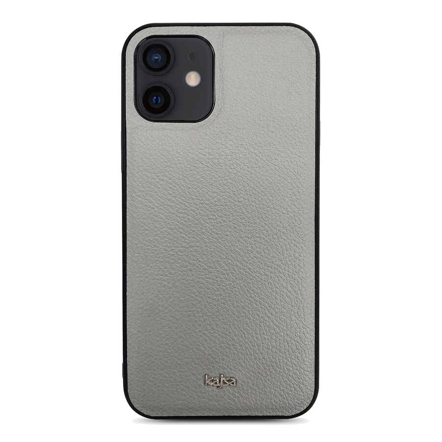 iPhone 12 Kılıf Kajsa Luxe Collection Hakiki Deri Kılıf Gri