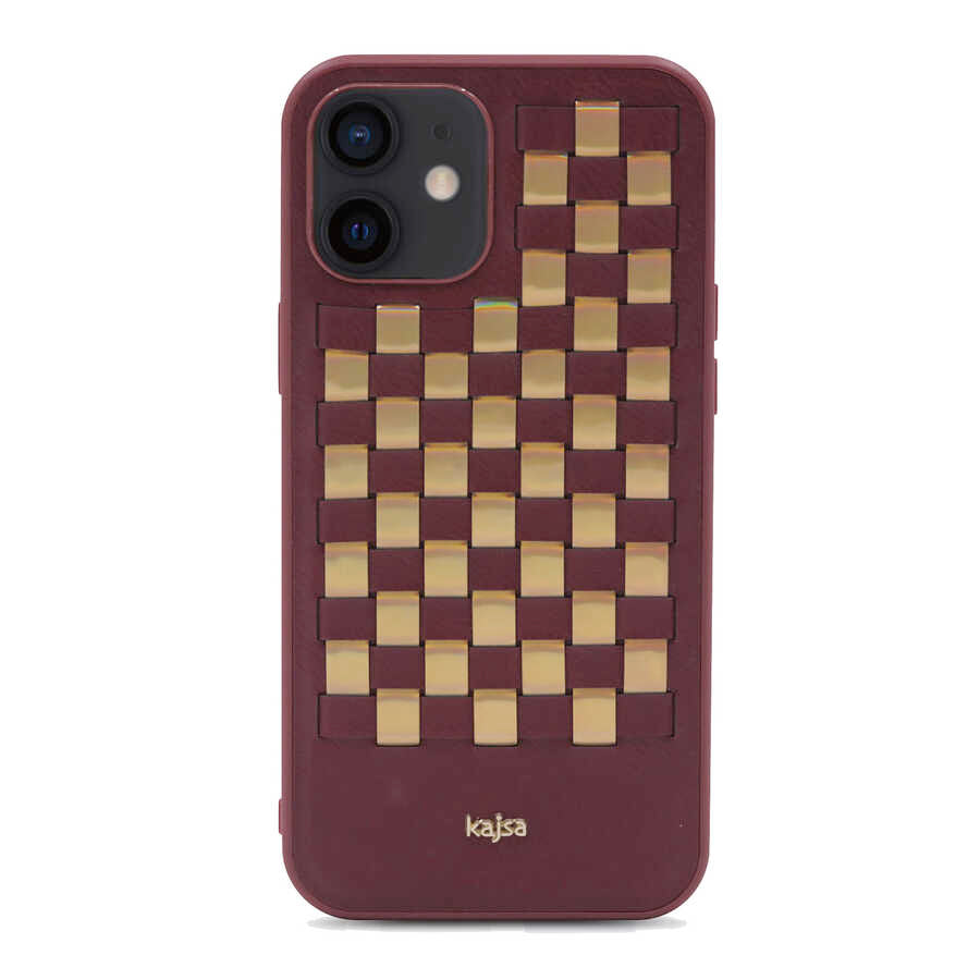 iPhone 12 Kılıf Kajsa Preppie Serisi Spotlight Woven Kılıf Bordo