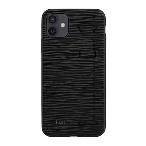 iPhone 12 Kılıf Kajsa Wave Pattern Handstrap Kılıf Siyah