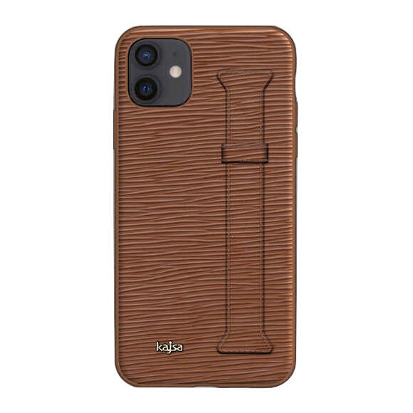 iPhone 12 Kılıf Kajsa Wave Pattern Handstrap Kılıf Kahverengi