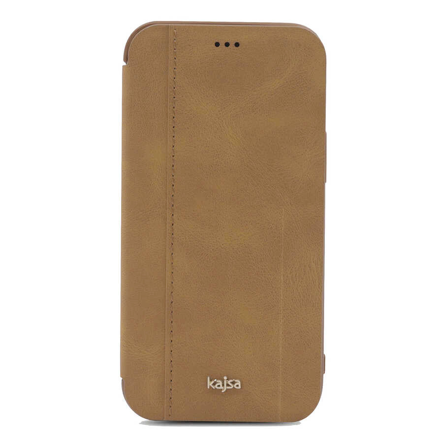 iPhone 12 Pro Kılıf Kajsa Dale Serisi Parallel PU Folio Kılıf Kahve Açık