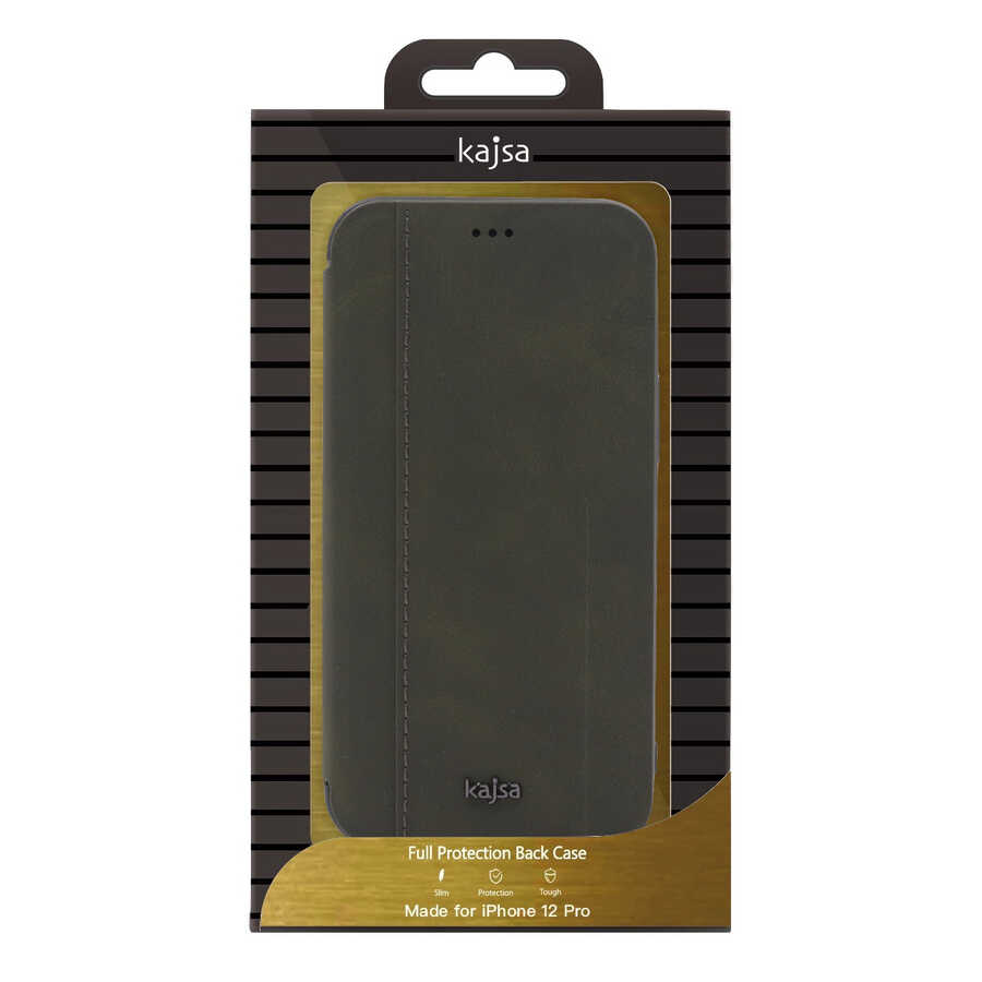 iPhone 12 Pro Kılıf Kajsa Dale Serisi Parallel PU Folio Kılıf Kahve Açık