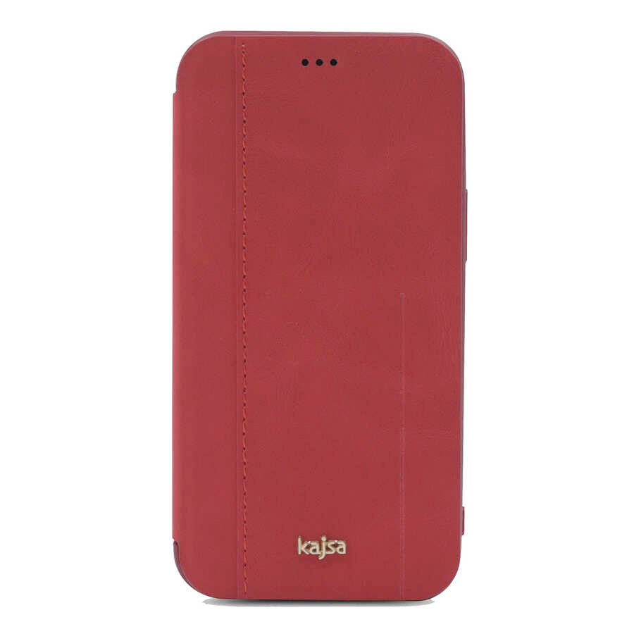 iPhone 12 Pro Kılıf Kajsa Dale Serisi Parallel PU Folio Kılıf Kırmızı