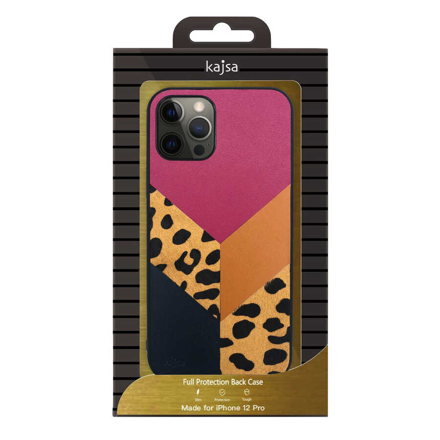 iPhone 12 Pro Kılıf Kajsa Glamorous Serisi Leopard Combo Kılıf Pembe