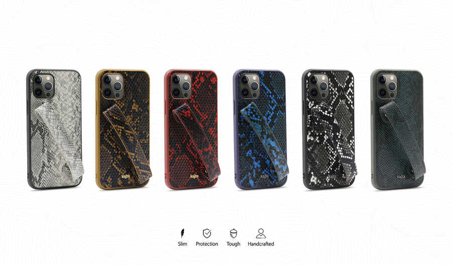 iPhone 12 Pro Kılıf Kajsa Glamorous Serisi Snake Handstrap Kılıf Sarı