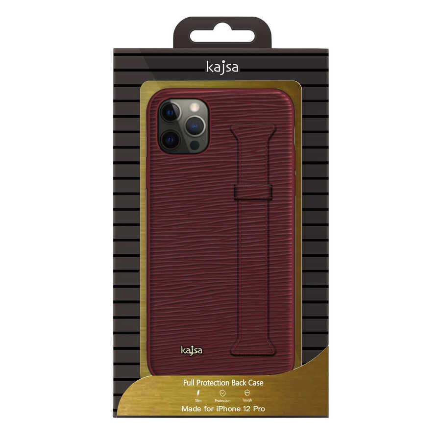 iPhone 12 Pro Kılıf Kajsa Wave Pattern Handstrap Kılıf Kırmızı