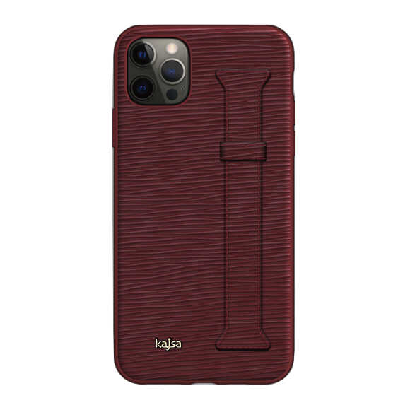 iPhone 12 Pro Kılıf Kajsa Wave Pattern Handstrap Kılıf Kırmızı